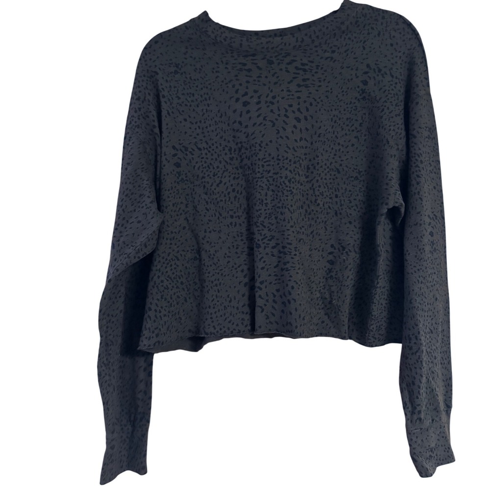 Monrow Womens XL Leopard Print Cropped Shirt Charcoal Grey Long Sleeve NEW